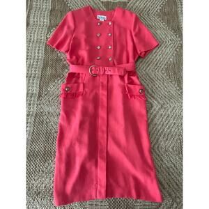 Vintage Peri Petites SZ 14 ankle length Coral Pink Short Sleeve Dress